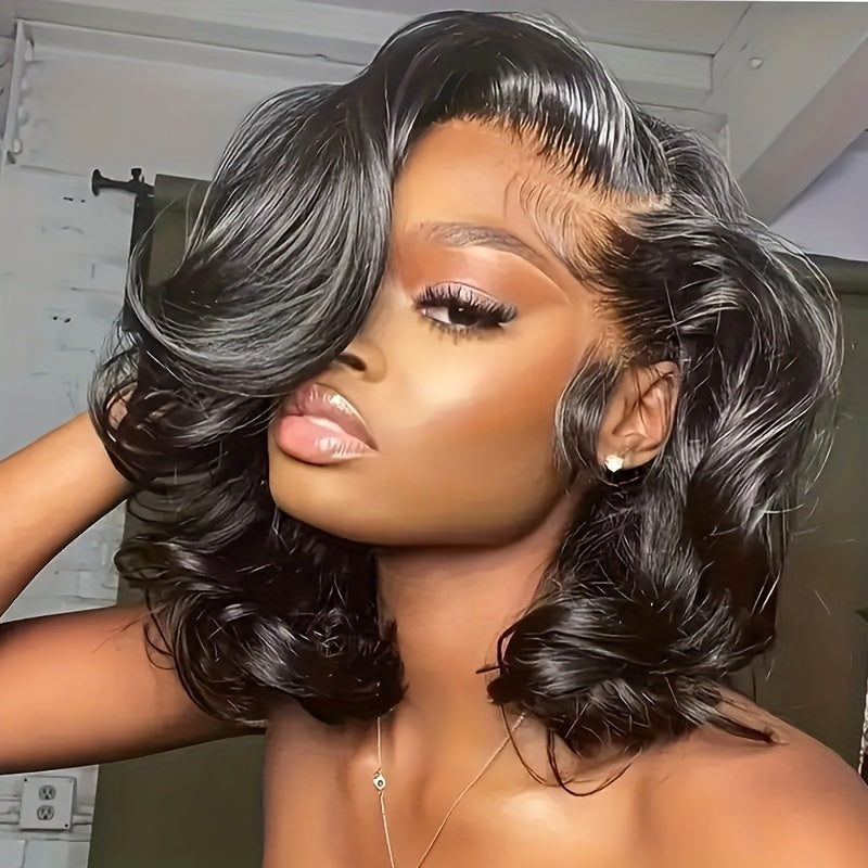 180% Density Glueless Bob Wig - Seamless Body Wave Human Hair with Pre-Plucked Lace Front & Pre-Cut 13x4 Closure - Effortless Wear for Beginners - Natural, Easy-On Style for Women